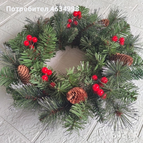 Голям коледен венец за декорация, 45 см. , снимка 2 - Декорация за дома - 52209438