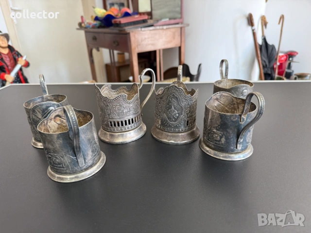 Комплект от шест броя поставки за чаши. №7857, снимка 5 - Антикварни и старинни предмети - 53451726