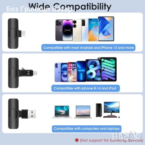 Нов Безжичен лавалиерен микрофон 2 броя за iPhone Android USB-C Lightning, снимка 2 - Микрофони - 53280290