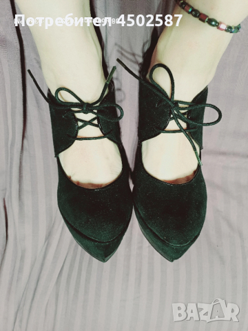 Черни обувки в връзки и 15 см ток, снимка 4 - Дамски обувки на ток - 52949132