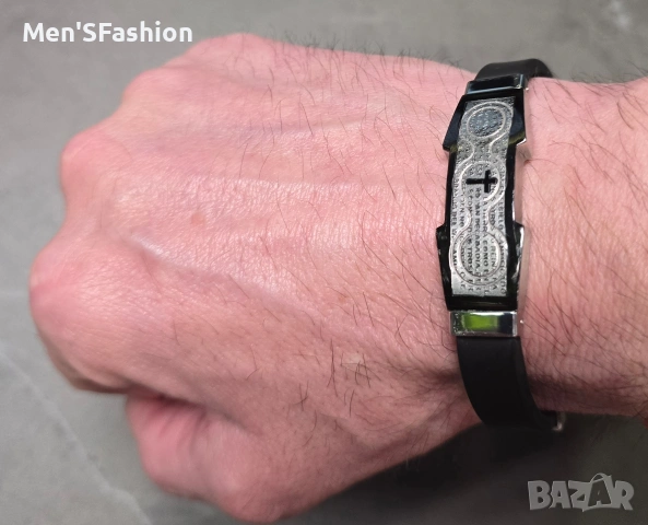 Мъжка гривна - неръбдаема стомана и силикон , снимка 6 - Гривни - 53629201