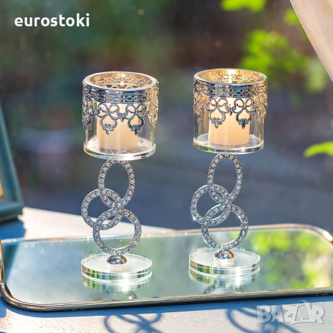 Свещник Sziqiqi, пакет от 2 сребърни поставки за чаени свещички, стъклени,  за сватба, маса за хране, снимка 6 - Други - 51657648