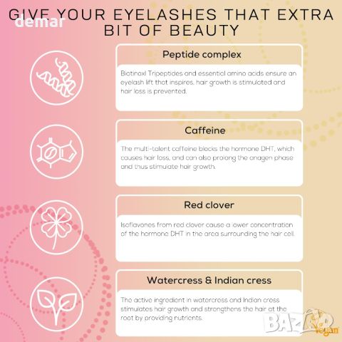 LEFURELL Eyelash Growth Серум за мигли, по-дълги, плътни и по-здрави мигли, без хормони, веган, 3 мл, снимка 4 - Козметика за лице - 45782397