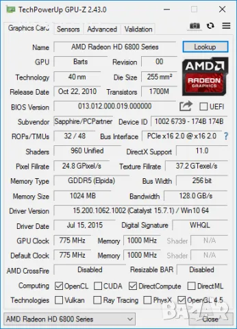 Видео карта AMD Radeon Sapphire HD 6850 HDMI 1024MB GDDR5 256bit PCI-E, снимка 10 - Видеокарти - 47828363