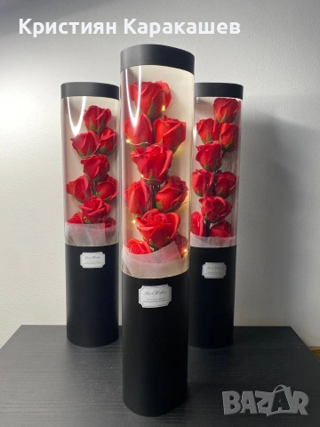 Букет ароматни рози в специална опаковка и LED лампички, снимка 3 - Декорация за дома - 53429966