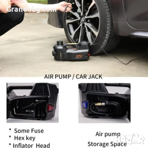 Немски Авариен Комплект 3в1 – Компресор, Ударен Гайковерт, 5T Хидравличен Крик 115-450 мм, снимка 4 - Компресори - 52253179