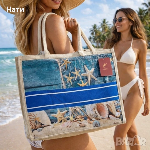 Стилна лятна чанта за плаж и разходка, размер 43 х 34 см, снимка 2 - Чанти - 54039812