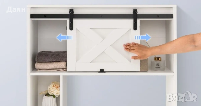 Шкаф за баня Costway над тоалетната с плъзгаща се врата и рафтове, снимка 5 - Шкафове - 53696568