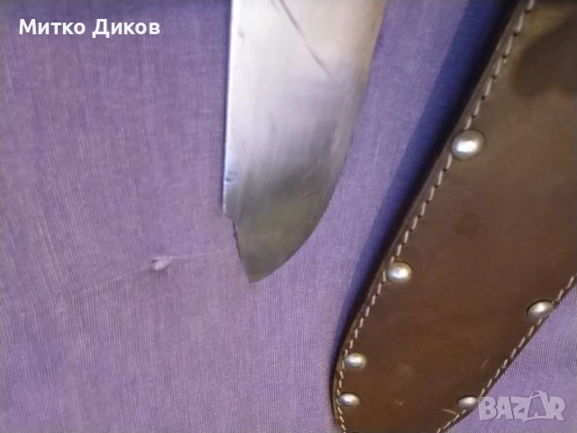 Масивен ловен нож дръжка еленов рог калъф естест.кожа 45см и острие 247х43мм дебелина 5мм, снимка 7 - Ножове - 51009467