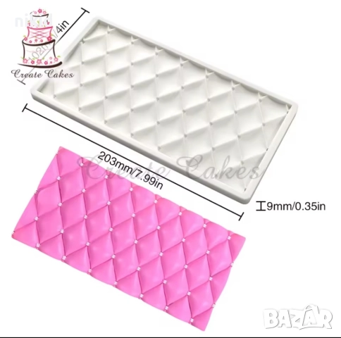 Едри ромбове геометрична мрежа решетка релеф силиконов молд кант борд фондан шоколад декор торта , снимка 2 - Форми - 51691765
