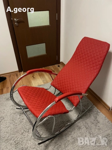 Нов метален  люлеещ стол /естествена кожа 