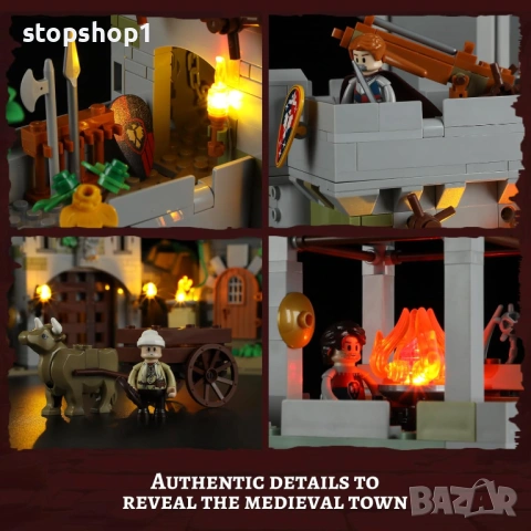 FUNWHOLE Комплект за осветление на средновековна наблюдателна кула - тухлички - замъкът пазител с ми, снимка 6 - Игри и пъзели - 54081217