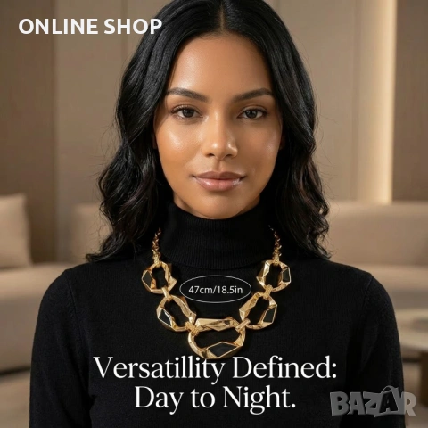 Модерно и изискано геометрично колие, снимка 3 - Колиета, медальони, синджири - 53700285