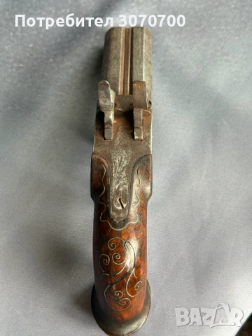 Уникален стар двуцевен пищов, сребърни набивки, снимка 5 - Антикварни и старинни предмети - 53587472