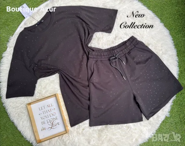 ⭕️Дамски комплекти с камъни  тениска и къси панталонки 