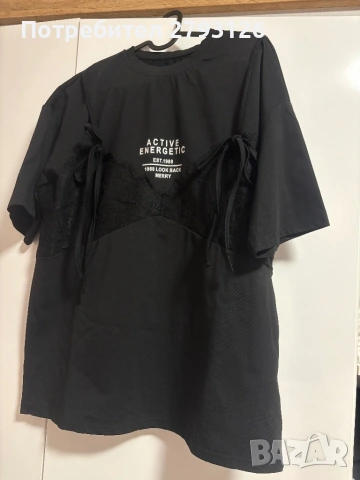 Oversize тениска с дантела , снимка 3 - Тениски - 53716208