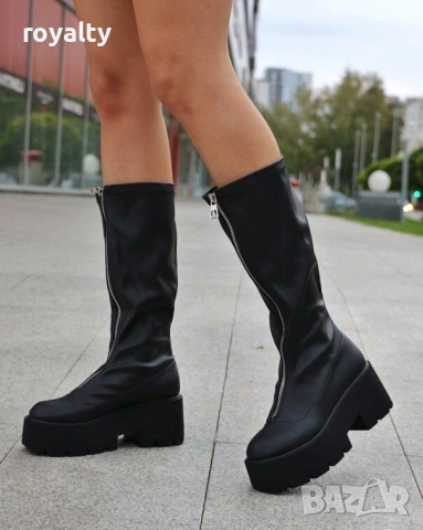 Ботуши на платформа - черна кожа, снимка 2 - Дамски ботуши - 53281696