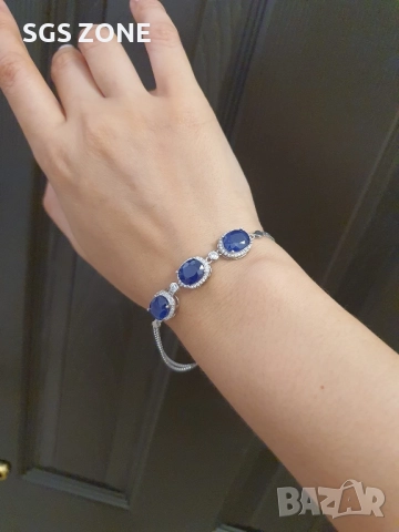 НЕВЕРОЯТНО КРАСИВА СРЕБЪРНА ГРИВНА СЪС САПФИРИ, снимка 2 - Гривни - 52400989