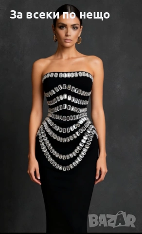Дамска Черна Дълга Стилна И Елегантна Рокля За Специални Поводи С Камъни - 2 Цвята Код Roni12, снимка 3 - Рокли - 53807486