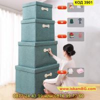 Голяма сгъваема кутия за съхранение на дрехи и аксесоари от текстил с капак - КОД 3901, снимка 6 - Кутии за съхранение - 45189793