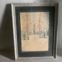 Продавам стара картина "Зимна приказка" с рамка ,паспарту и стъкло - акварел , снимка 1 - Антикварни и старинни предмети - 45931291