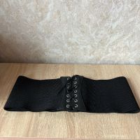 Черен ластичен колан за талията с кожен детайл тип корсет с връзки 🖤, снимка 1 - Колани - 45673422