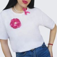 Тениска с цикламено цвете , снимка 2 - Тениски - 45305526