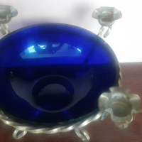 Купа синьо стъкло, свещник., снимка 1 - Антикварни и старинни предмети - 44976277