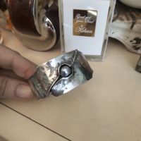 Авторска гривна ковано сребро естествена перла , снимка 5 - Гривни - 45466428