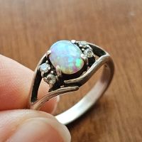 сребърен пръстен с Опал и циркони, снимка 8 - Пръстени - 45113134