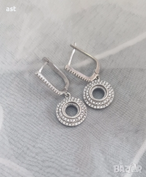 Висящи сребърни обици с цирконий, снимка 1