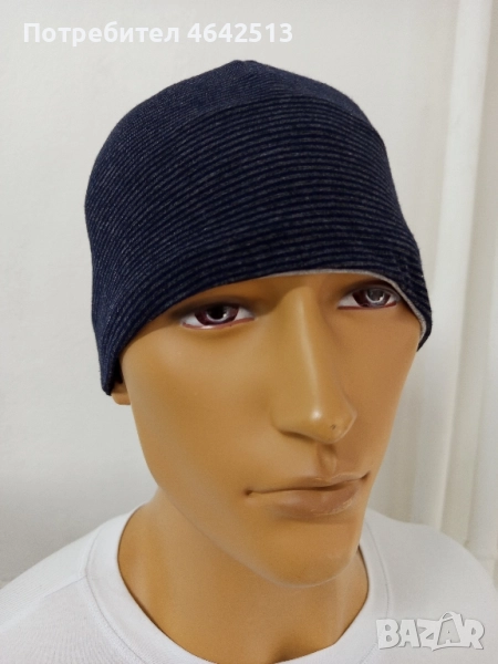 двулицева тънка памучна шапка две лица рае и сиво, снимка 1