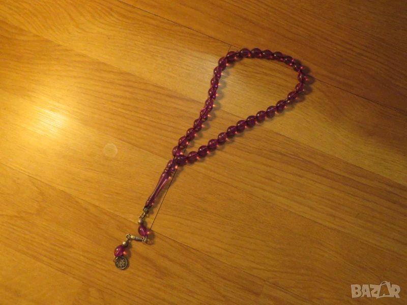 Броеница, виолетова османска броеница с орнаменти, турска броеница  с 33 мъниста, снимка 1