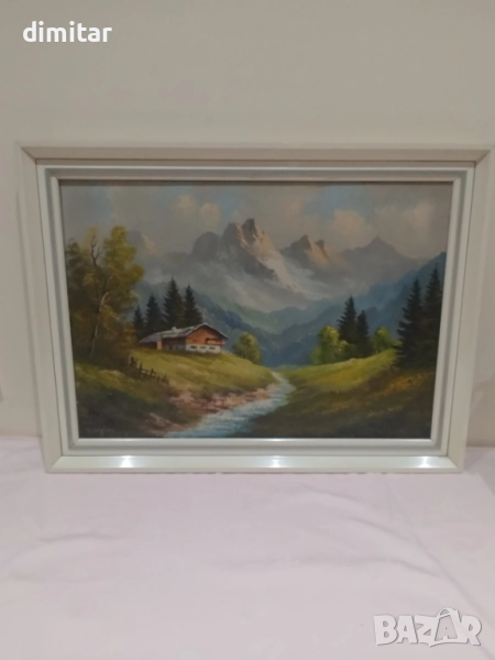 Картина пийзаж върху платно с подпис, снимка 1