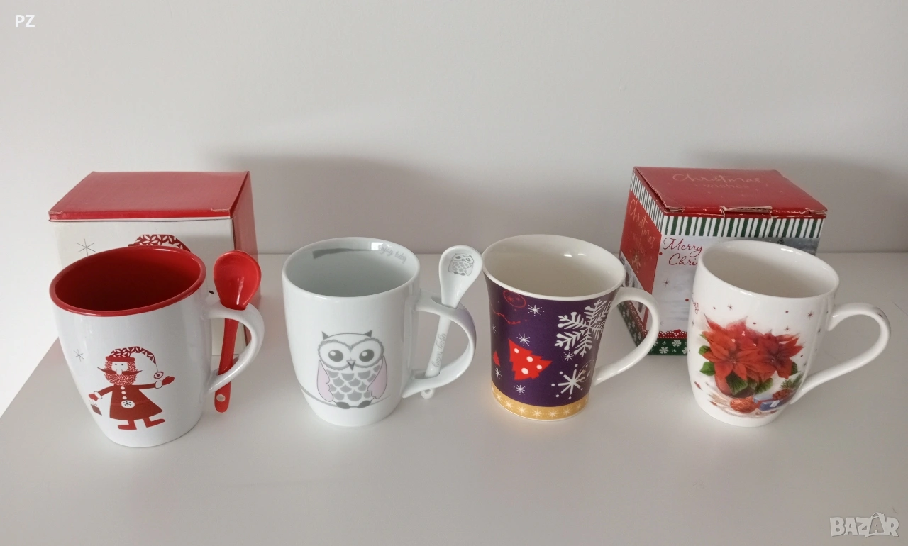 4 нови, неизползвани чаши с лъжички за 10 евро , снимка 1