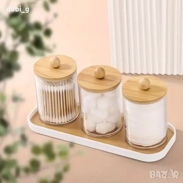 Прозрачен контейнер за съхранение с бамбуков капак, снимка 1