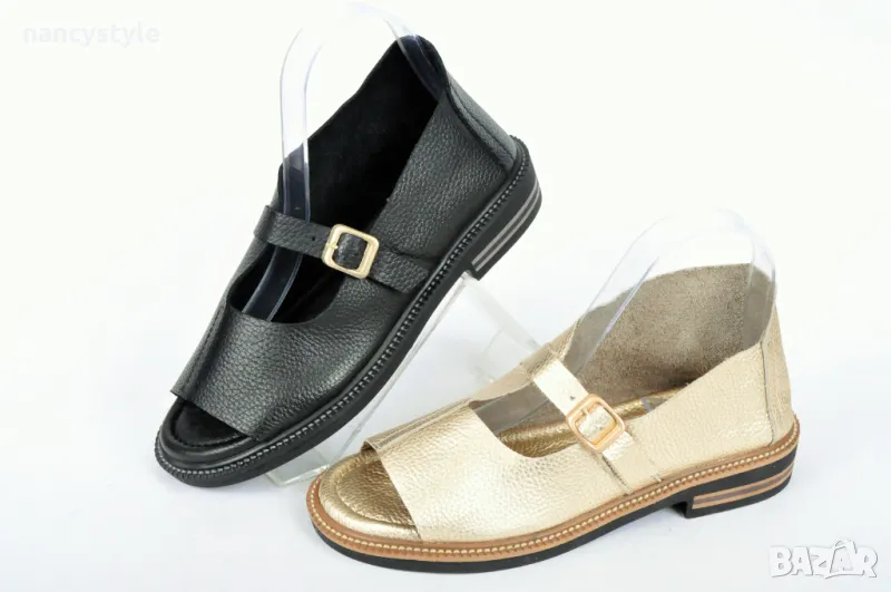 СЕЗОН'25! Ефектни ниски дамски сандали от естествена кожа - Два цвята, снимка 1