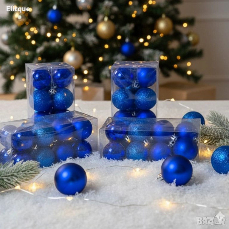 Коледни топки за украса, 24 броя  с кутия - SD36, снимка 1