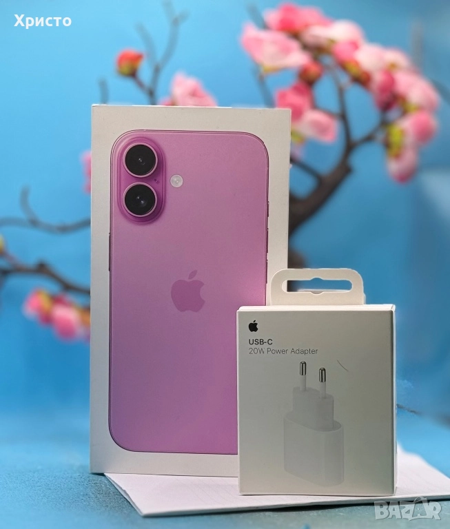 НОВ!!! Apple iPhone 16, 128GB, 5G, Pink + подарък оригинален адаптер Apple, снимка 1