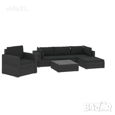 vidaXL Градински комплект с възглавници, 6 части, полиратан, черен（SKU:42643, снимка 1