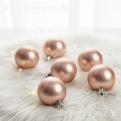 Комплект перлени коледни топки – 6 броя в различни цветове + подарък 6бр златисто блестящи топки, снимка 3 - Декорация за дома - 52228147