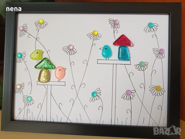 Пана от мидички, камъчета, стъкълца и други материали, снимка 3 - Декорация за дома - 51194812