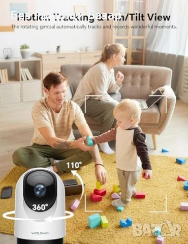 Нова WOLFANG вътрешна камера 360° 2K 3MP Alexa Google 2 броя комплект за дом охрана, снимка 4 - Други - 54202825