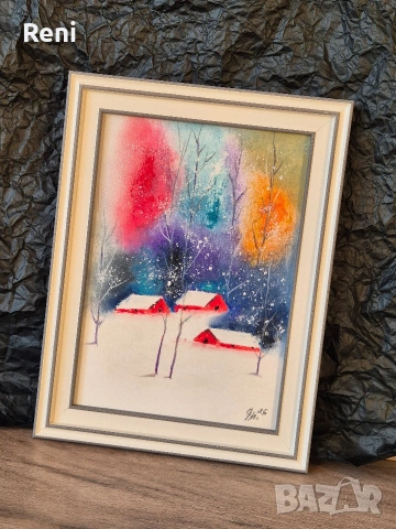 Зима в цветове, картина пастел, оригинал, снимка 2 - Картини - 53052814