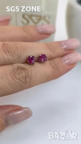 Сребърни обеци с рубин., снимка 14 - Обеци - 52873074
