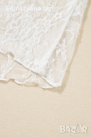 Дамска бяла дантелена блуза с ефектна яка и дълъг ръкав, снимка 10 - Блузи с дълъг ръкав и пуловери - 53029032