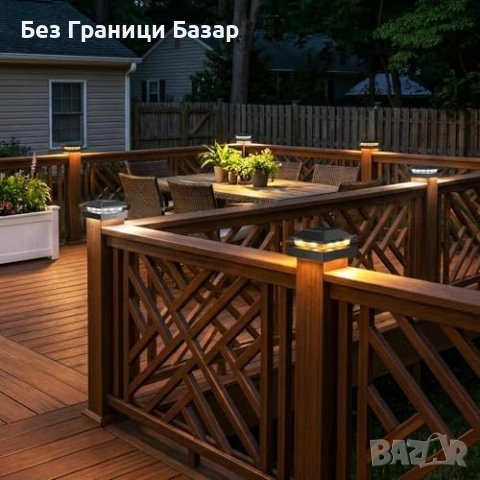 Нови Соларни лампи за колове ограда 4x4 2 броя 16 LED IP64 2 режима топла и студена светлина, снимка 7 - Соларни лампи - 54070179