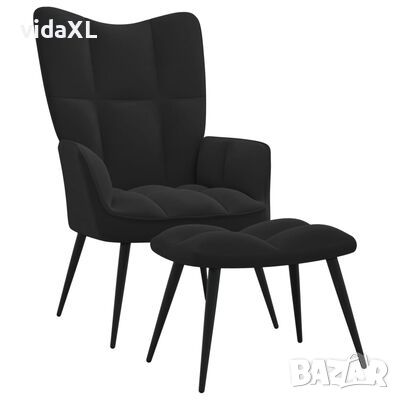 vidaXL Стол за релакс с табуретка, черен, кадифе(SKU:328090