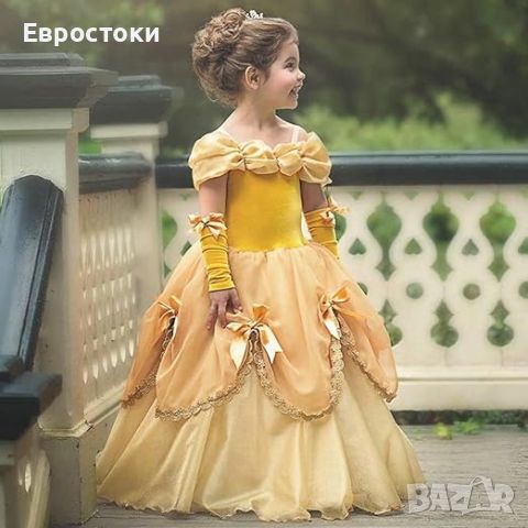 Костюм на принцеса Бел Красавицата и звярът. Рокля, мъниста, корона и ръкавици. , снимка 3 - Детски рокли и поли - 46227743