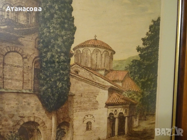 Картина графика "Бачковски манастир" В. Исаев 1998 г, снимка 5 - Картини - 53866667